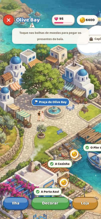 O mapa de Olive Bay com lugares restaurados